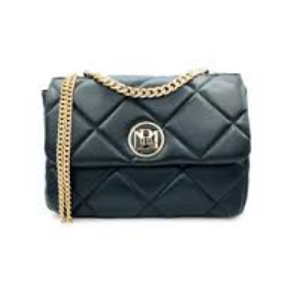 Badgley Mischka Black Quilted Shoulder Bag with Gold Chain